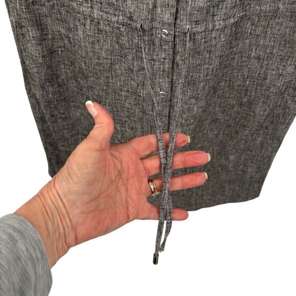 Michael Kors Linen Frayed Sleeve Snap Button Drawstring Dress Black Size Large - Picture 4 of 9